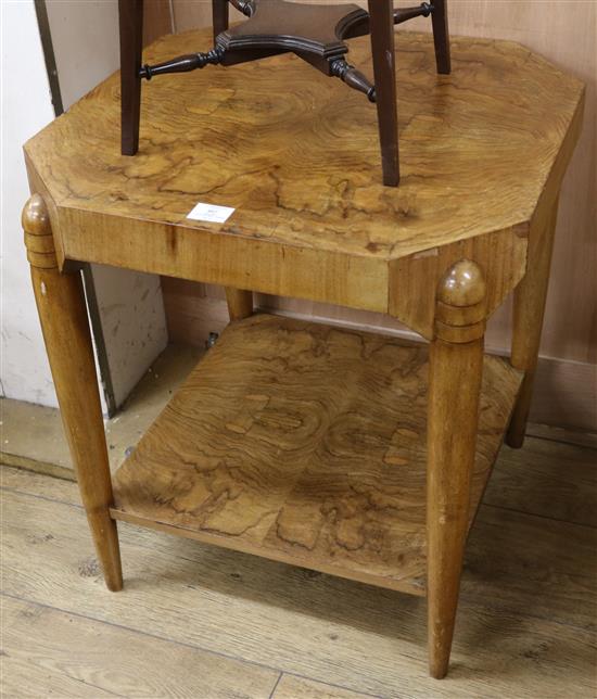 An Art Deco walnut two tier occasional table